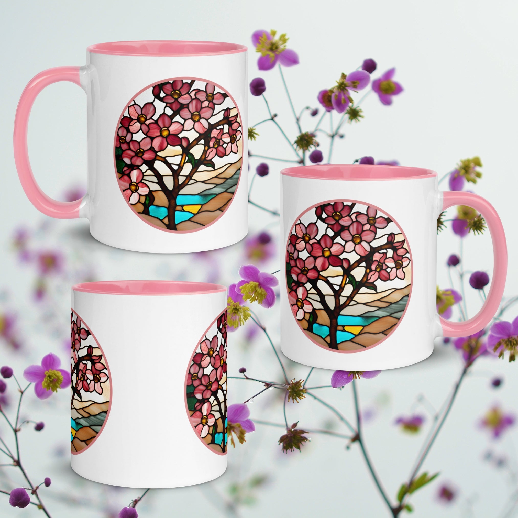 Vista derecha, izquierda y frontal de la taza