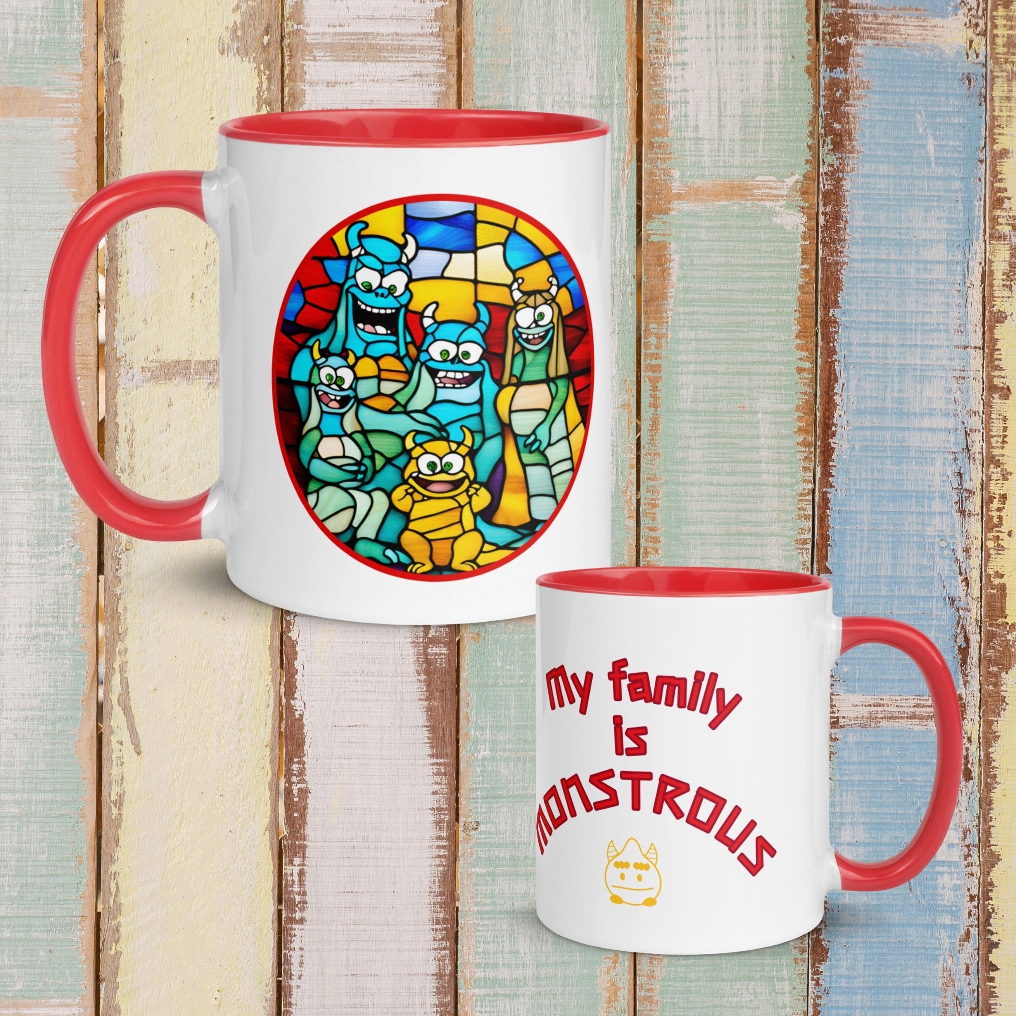 Taza Familiar Monstruosamente Divertida de 11 oz - Arte Vitral Colorido