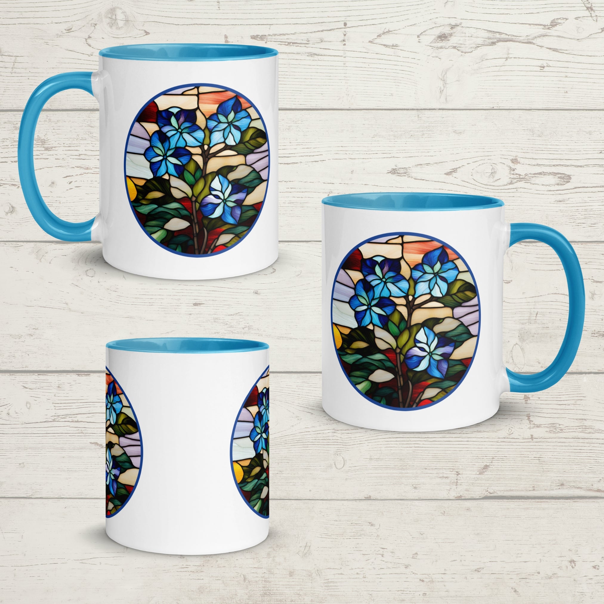 Vista izquierda, derecha y frontal de la taza
