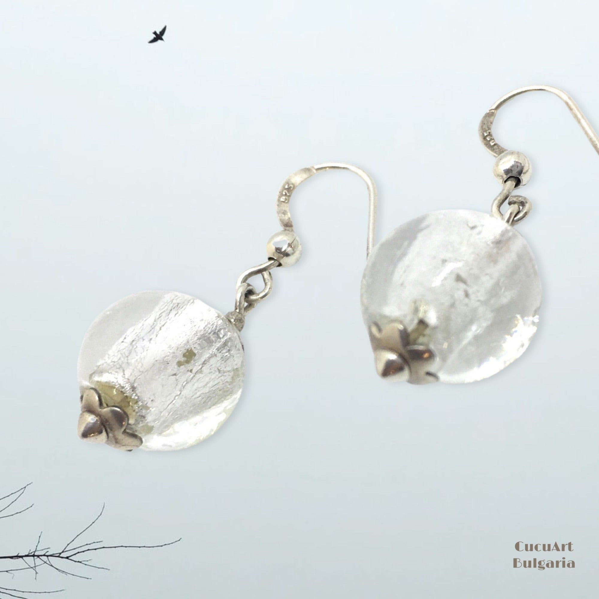 Pendientes de Cristal Artesanal y Plata de Ley. Varios colores. Hecho a mano por CucuArt - CucuArt