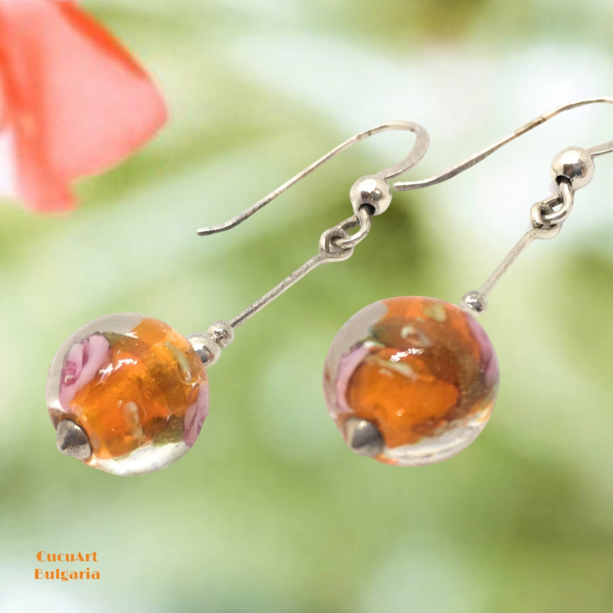 Pendientes de Cristal Artesanal y Plata de Ley. Varios colores. Hecho a mano por CucuArt - CucuArt