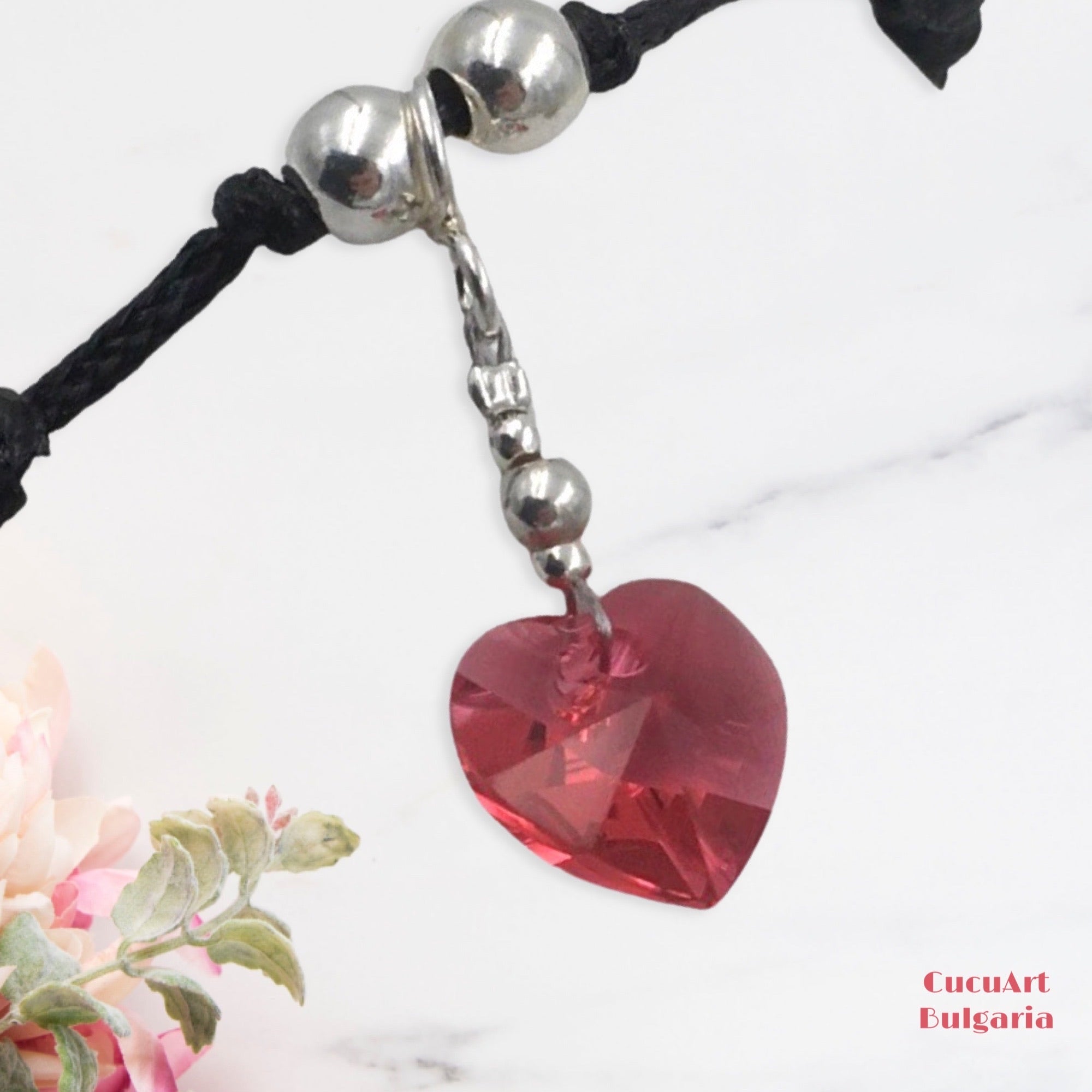 Pulsera “Corazón” de Plata de Ley y Cristal Tallado. Hecho a mano por CucuArt - CucuArt