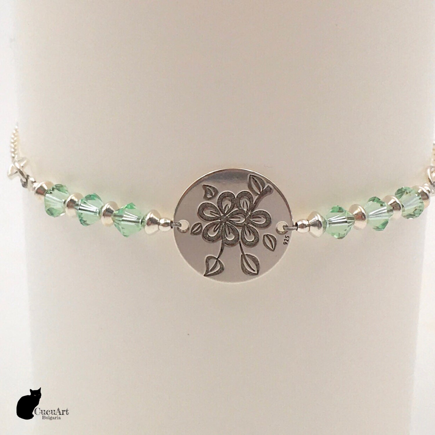 Tobillera de Plata de Ley y Cristal Tallado. Hecho a mano por CucuArt - CucuArt