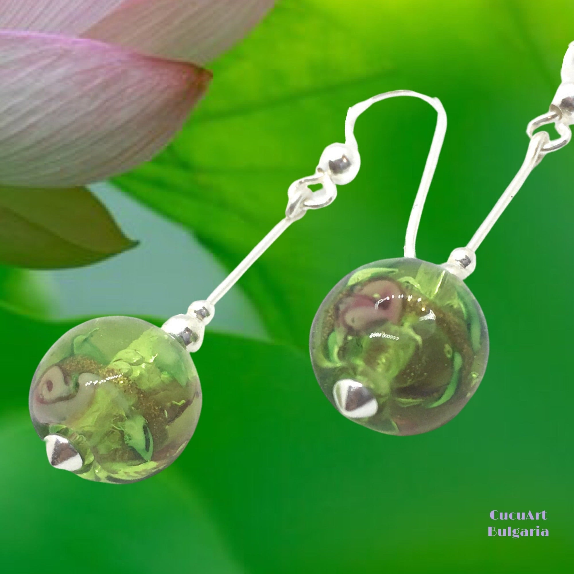 Pendientes de Cristal Artesanal y Plata de Ley. Varios colores. Hecho a mano por CucuArt - CucuArt