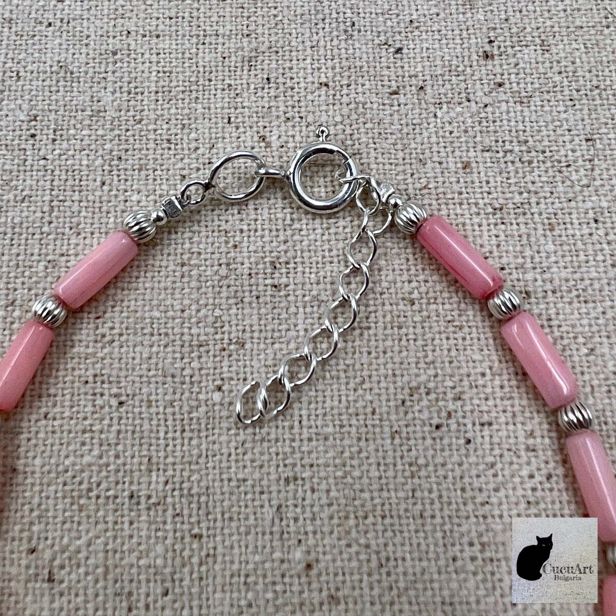 Pulsera de Coral Bambú Rosa y Plata de Ley. Hecho a mano por CucuArt - CucuArt