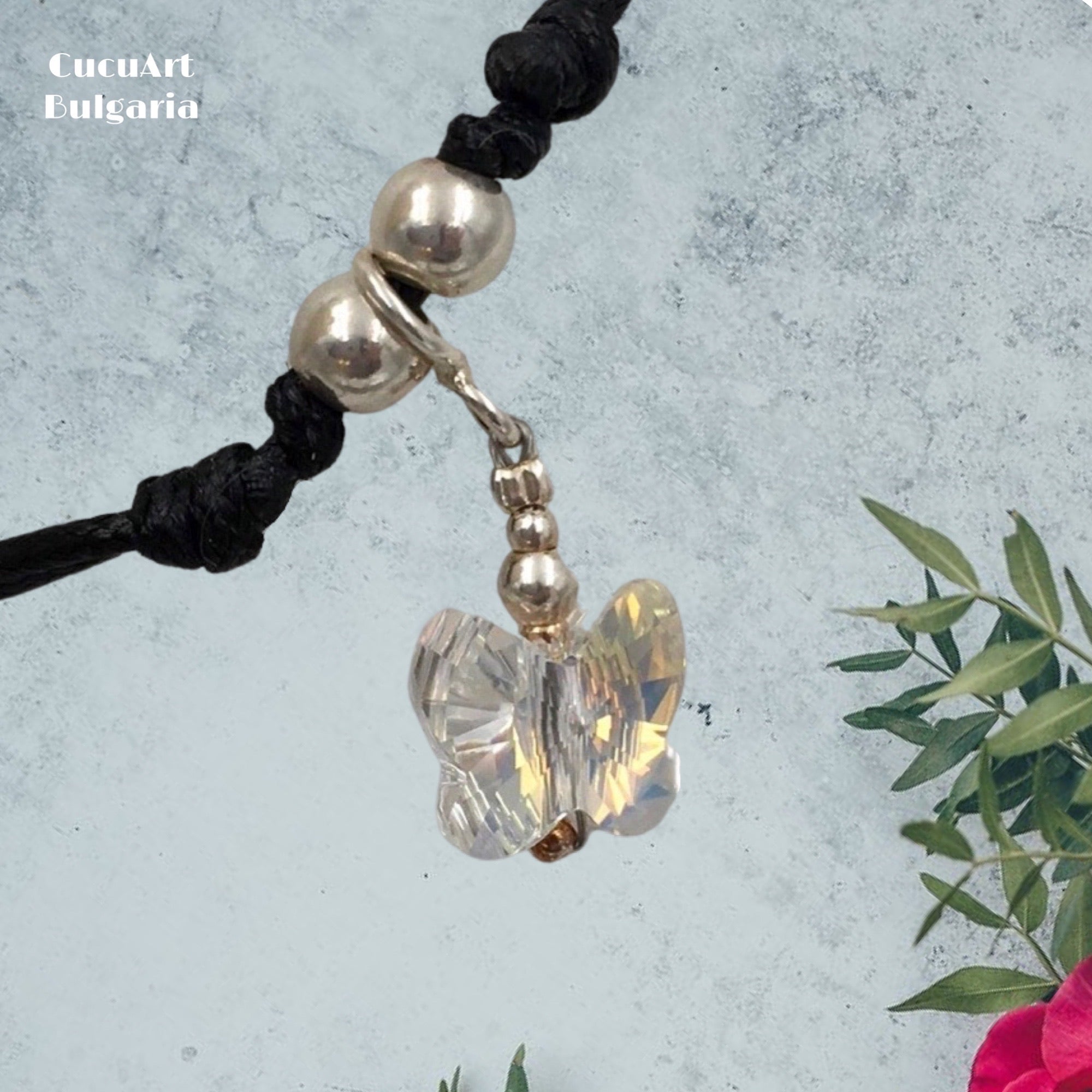 Pulsera “Mariposa” de Plata de Ley y Cristal Tallado. Hecho a mano por CucuArt - CucuArt