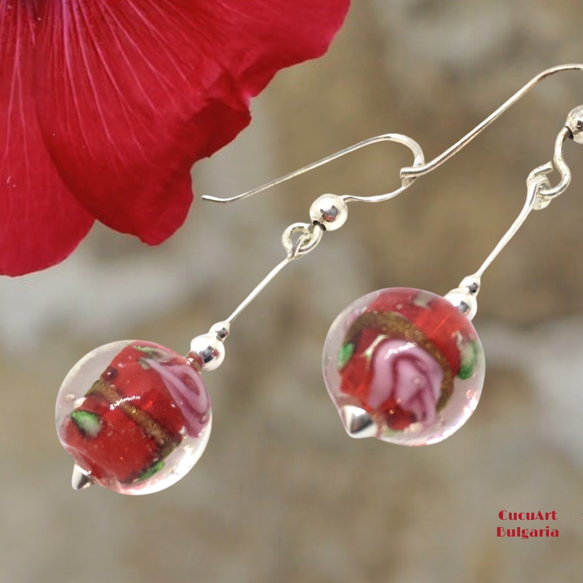 Pendientes de Cristal Artesanal y Plata de Ley. Varios colores. Hecho a mano por CucuArt - CucuArt