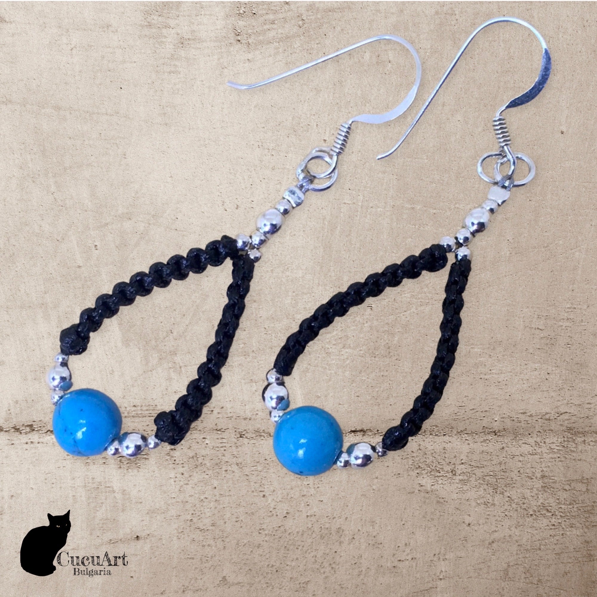 Pendientes de Macramé con Turquenita y Plata de Ley. Hecho a mano por CucuArt - CucuArt