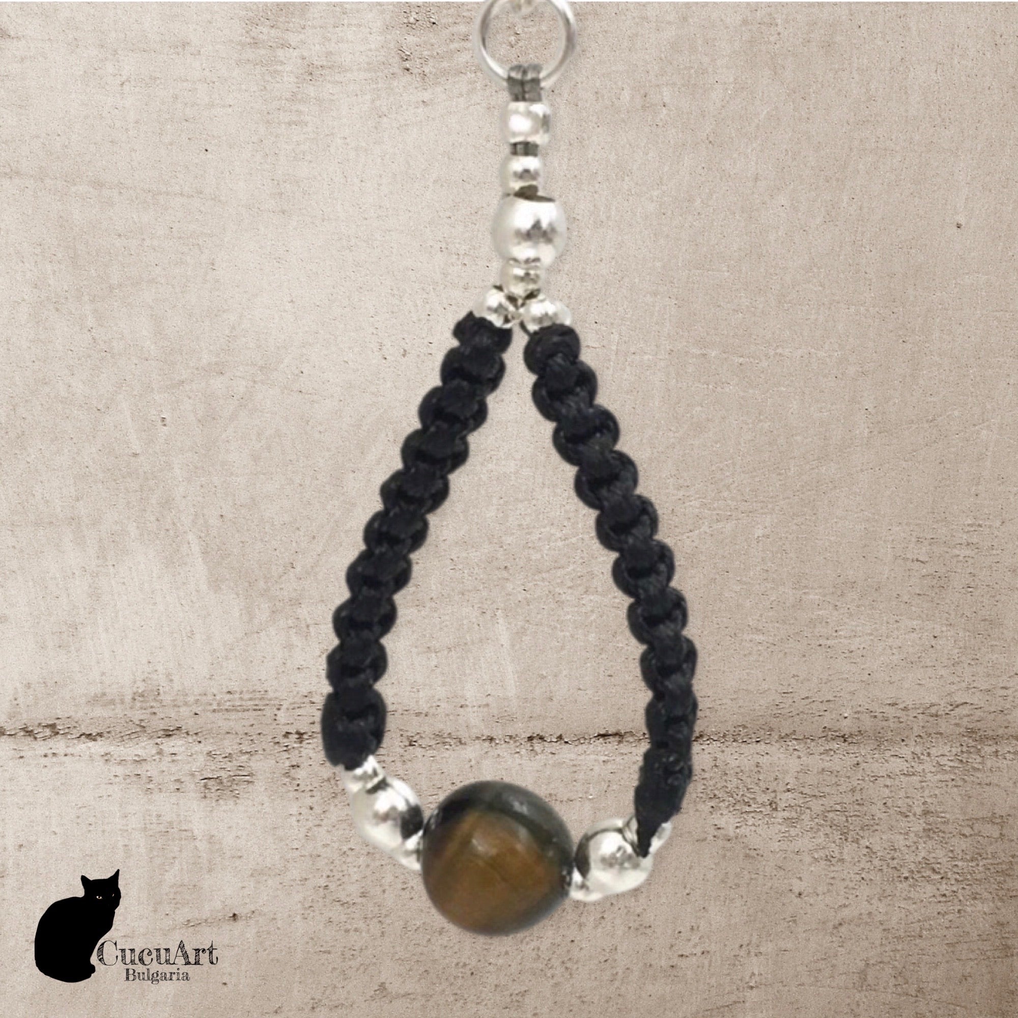 Pendientes de Macramé con Ojo de Tigre y Plata de Ley. Hecho a mano por CucuArt - CucuArt
