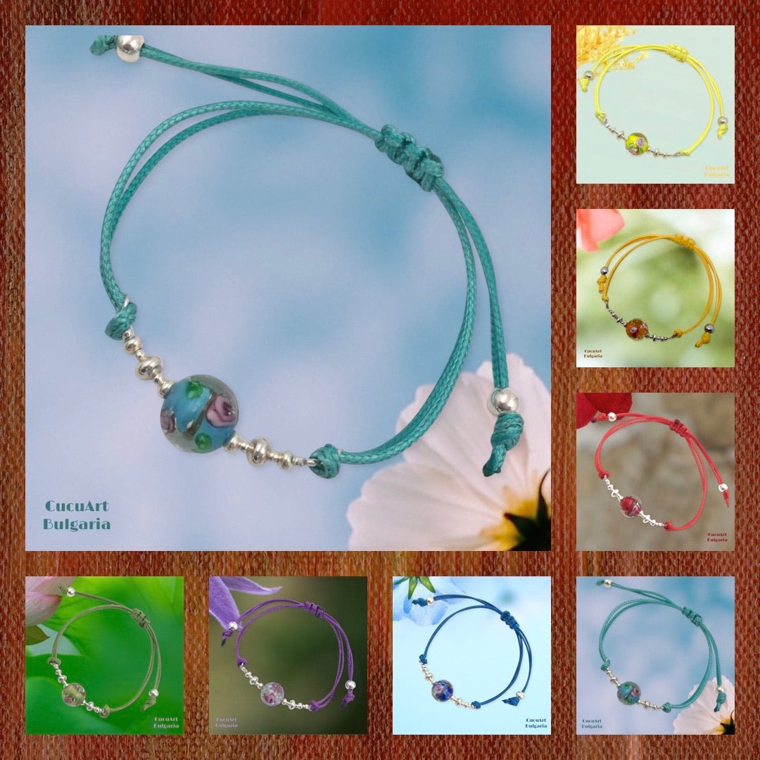Pulsera de Cristal Artesanal y Plata de Ley. Varios colores. Hecho a mano por CucuArt - CucuArt