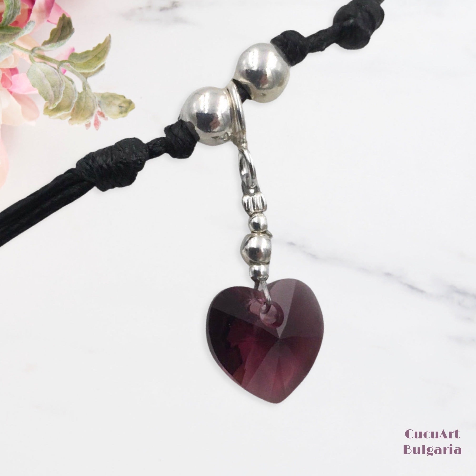 Pulsera “Corazón” de Plata de Ley y Cristal Tallado. Hecho a mano por CucuArt - CucuArt