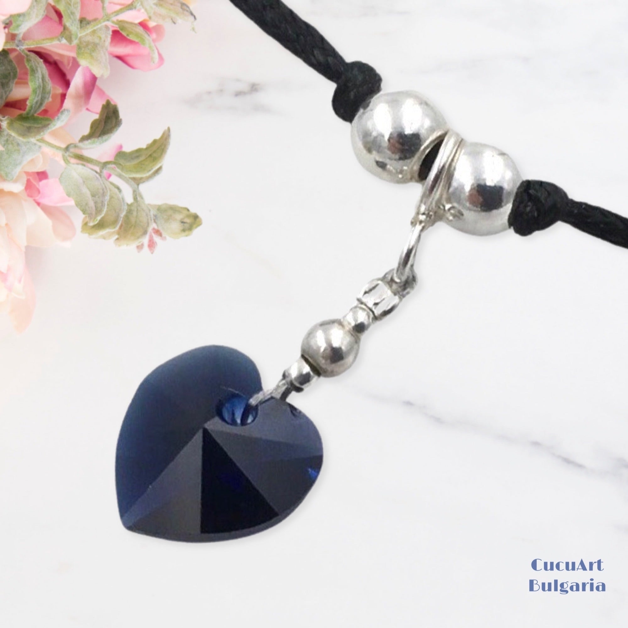 Pulsera “Corazón” de Plata de Ley y Cristal Tallado. Hecho a mano por CucuArt - CucuArt