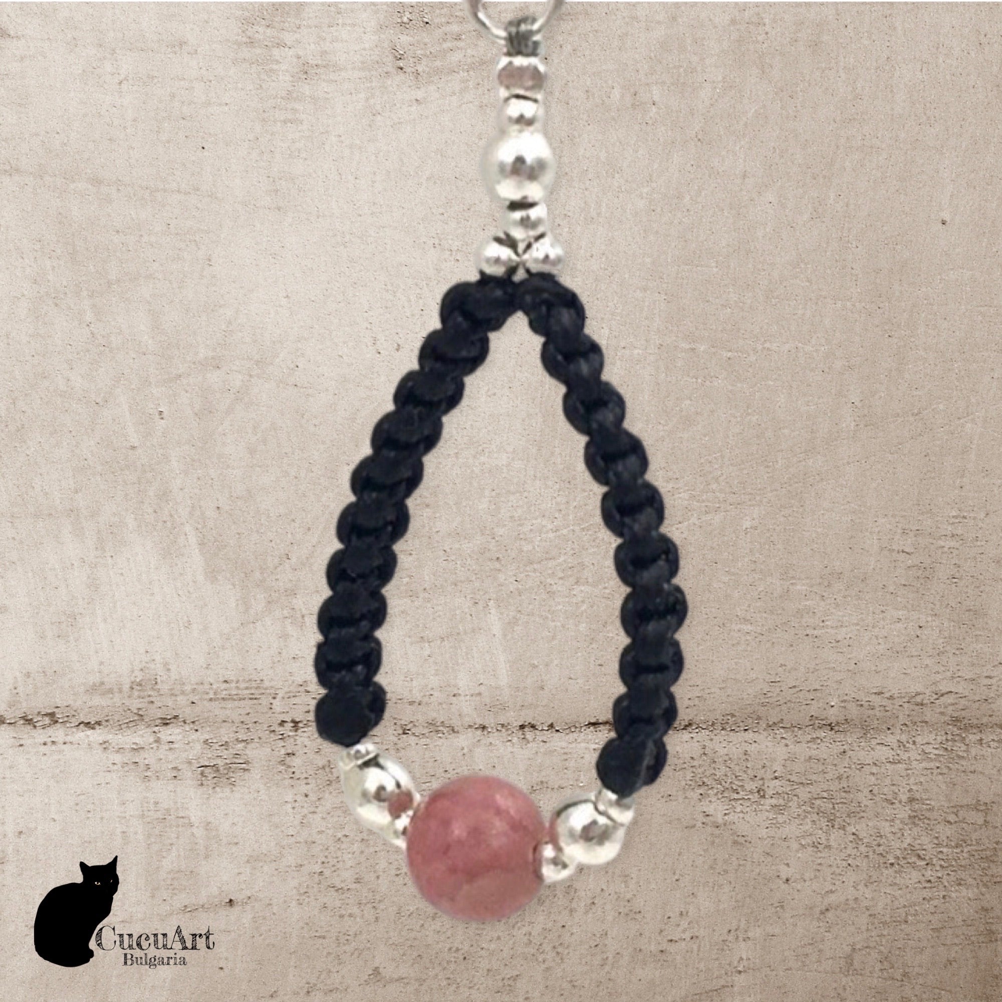 Pendientes de Macramé con Rodonita y Plata de Ley. Hecho a mano por CucuArt - CucuArt