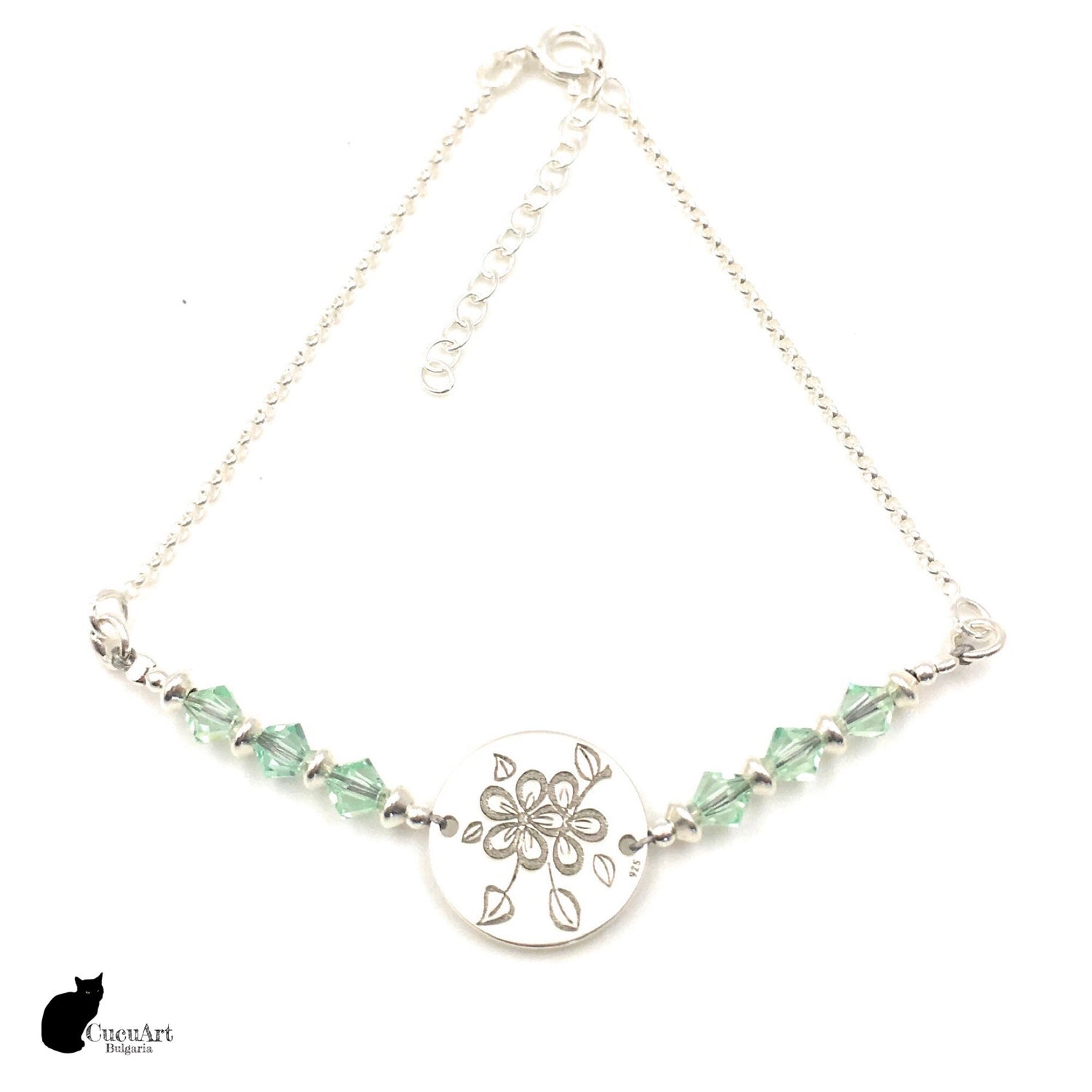 Tobillera de Plata de Ley y Cristal Tallado. Hecho a mano por CucuArt - CucuArt