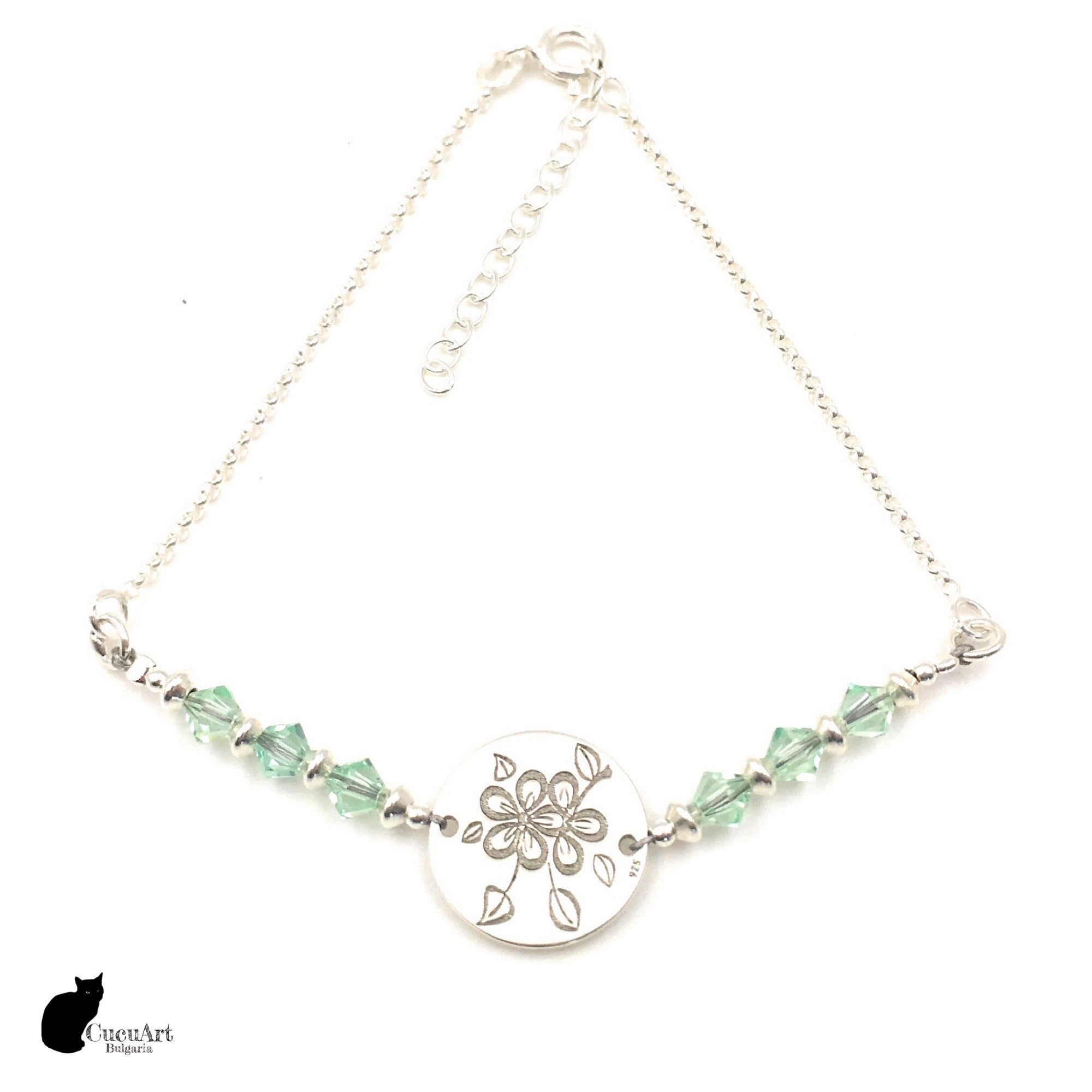 Tobillera de Plata de Ley y Cristal Tallado. Hecho a mano por CucuArt - CucuArt