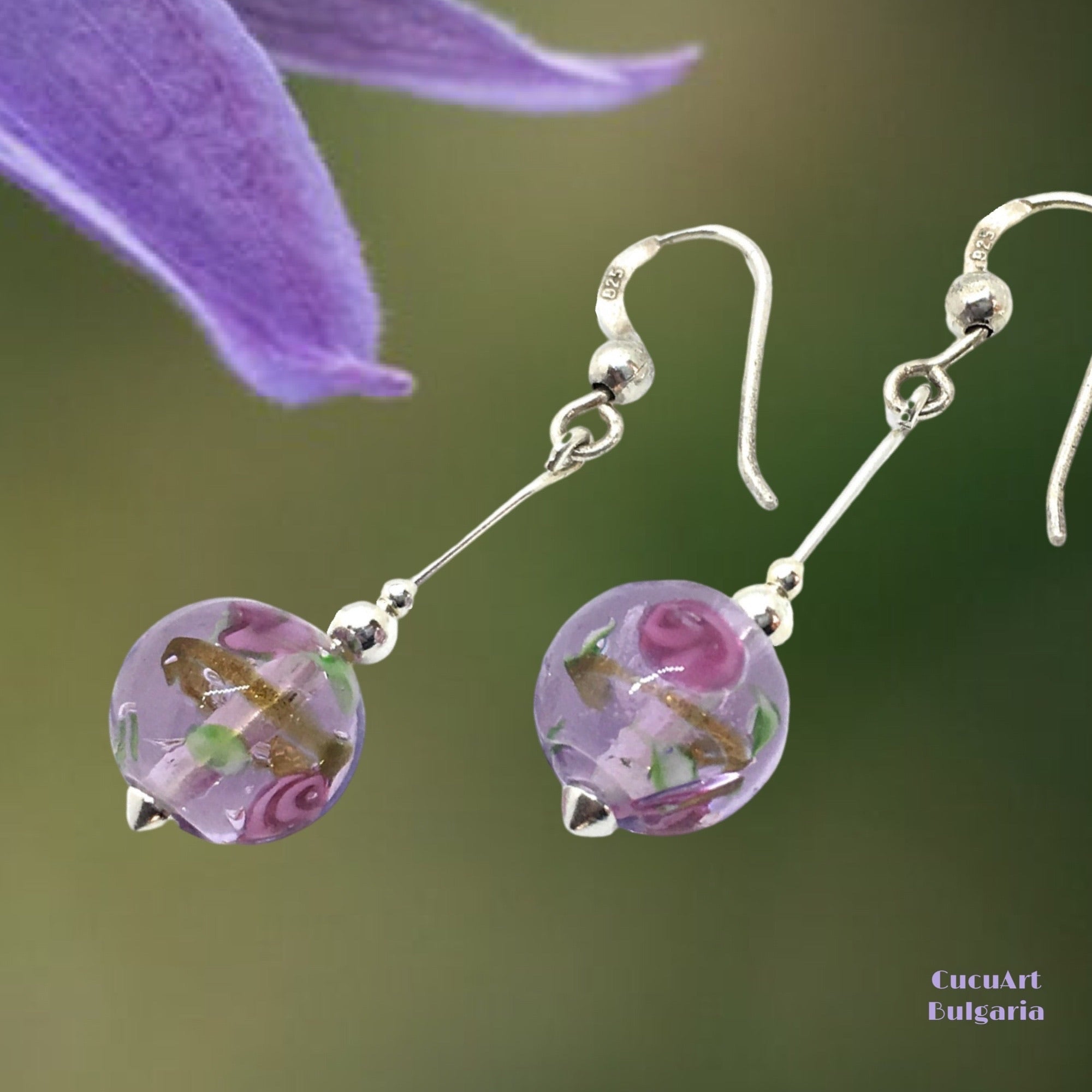 Pendientes de Cristal Artesanal y Plata de Ley. Varios colores. Hecho a mano por CucuArt - CucuArt