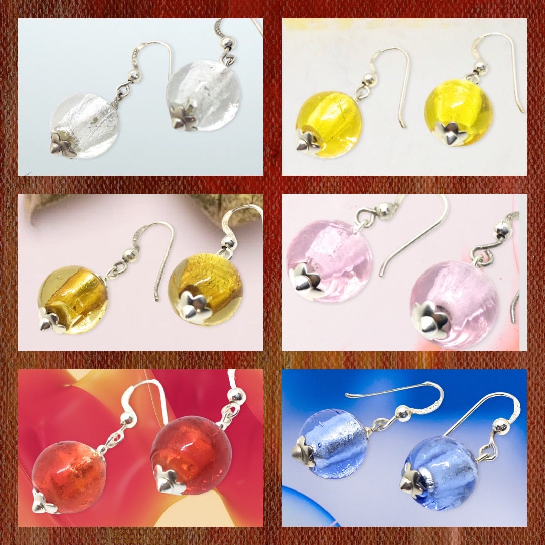 Pendientes de Cristal Artesanal y Plata de Ley. Varios colores. Hecho a mano por CucuArt - CucuArt