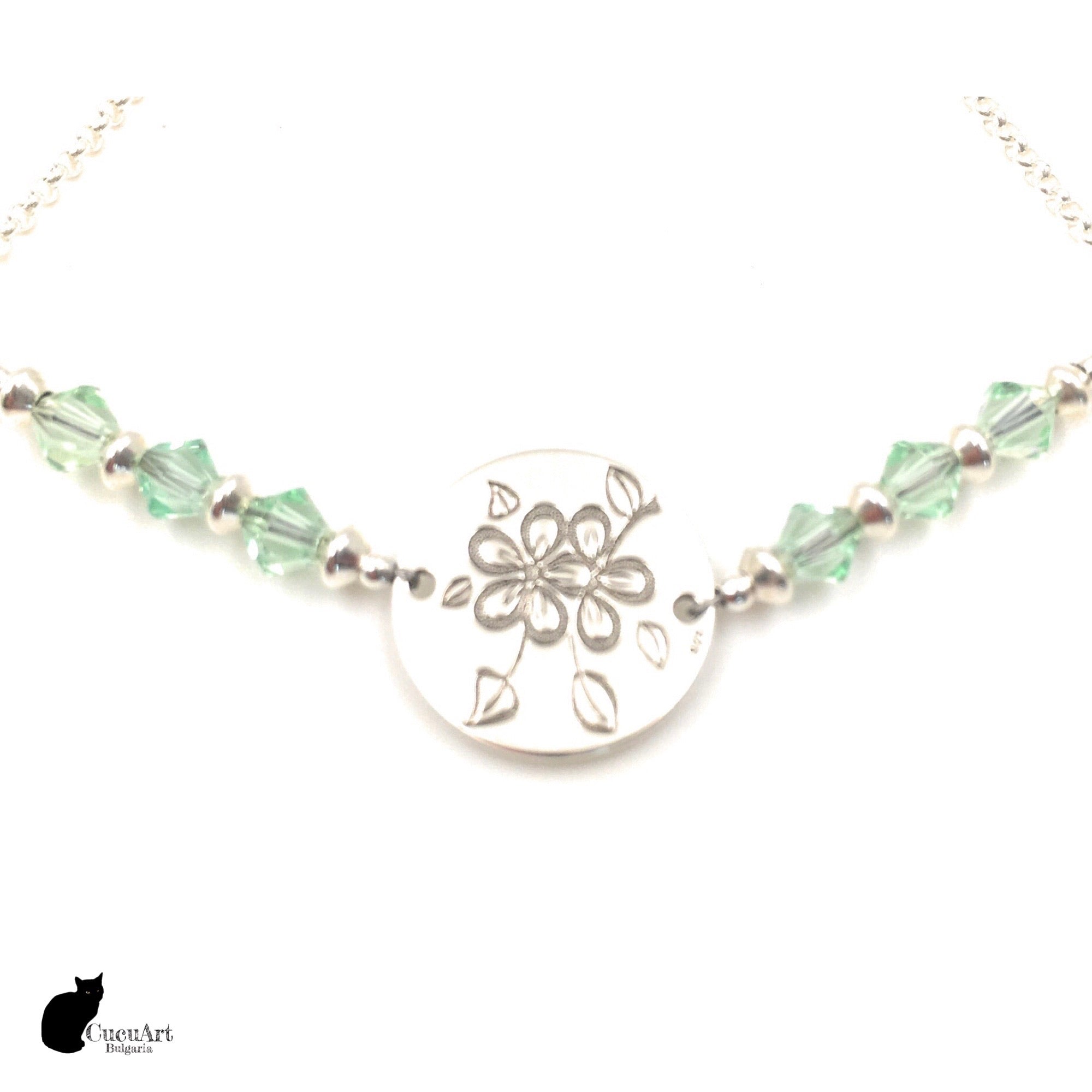 Tobillera de Plata de Ley y Cristal Tallado. Hecho a mano por CucuArt - CucuArt