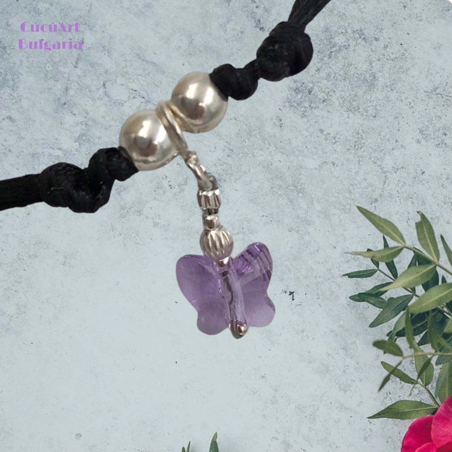 Pulsera “Mariposa” de Plata de Ley y Cristal Tallado. Hecho a mano por CucuArt - CucuArt