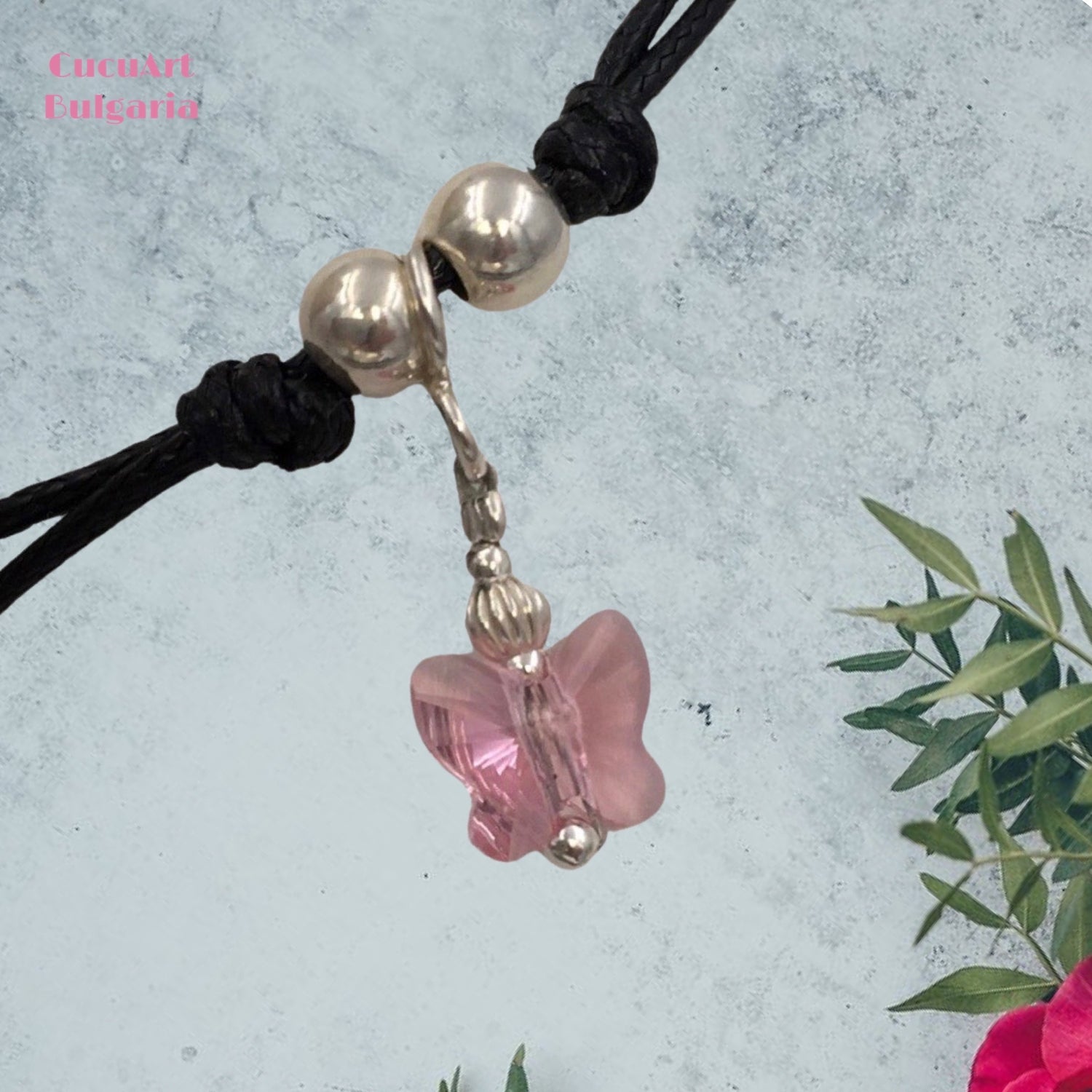 Pulsera “Mariposa” de Plata de Ley y Cristal Tallado. Hecho a mano por CucuArt - CucuArt