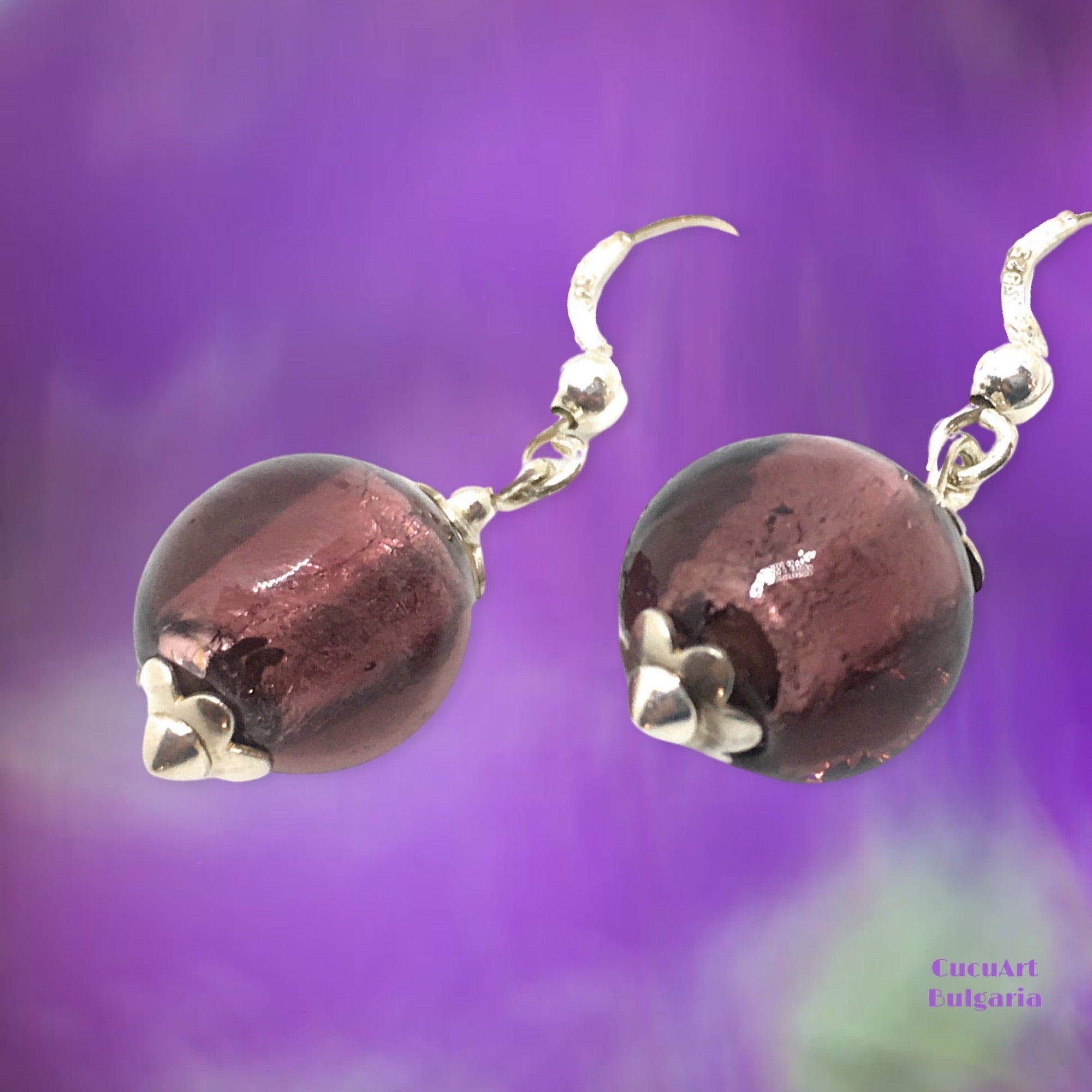Pendientes de Cristal Artesanal y Plata de Ley. Varios colores. Hecho a mano por CucuArt - CucuArt