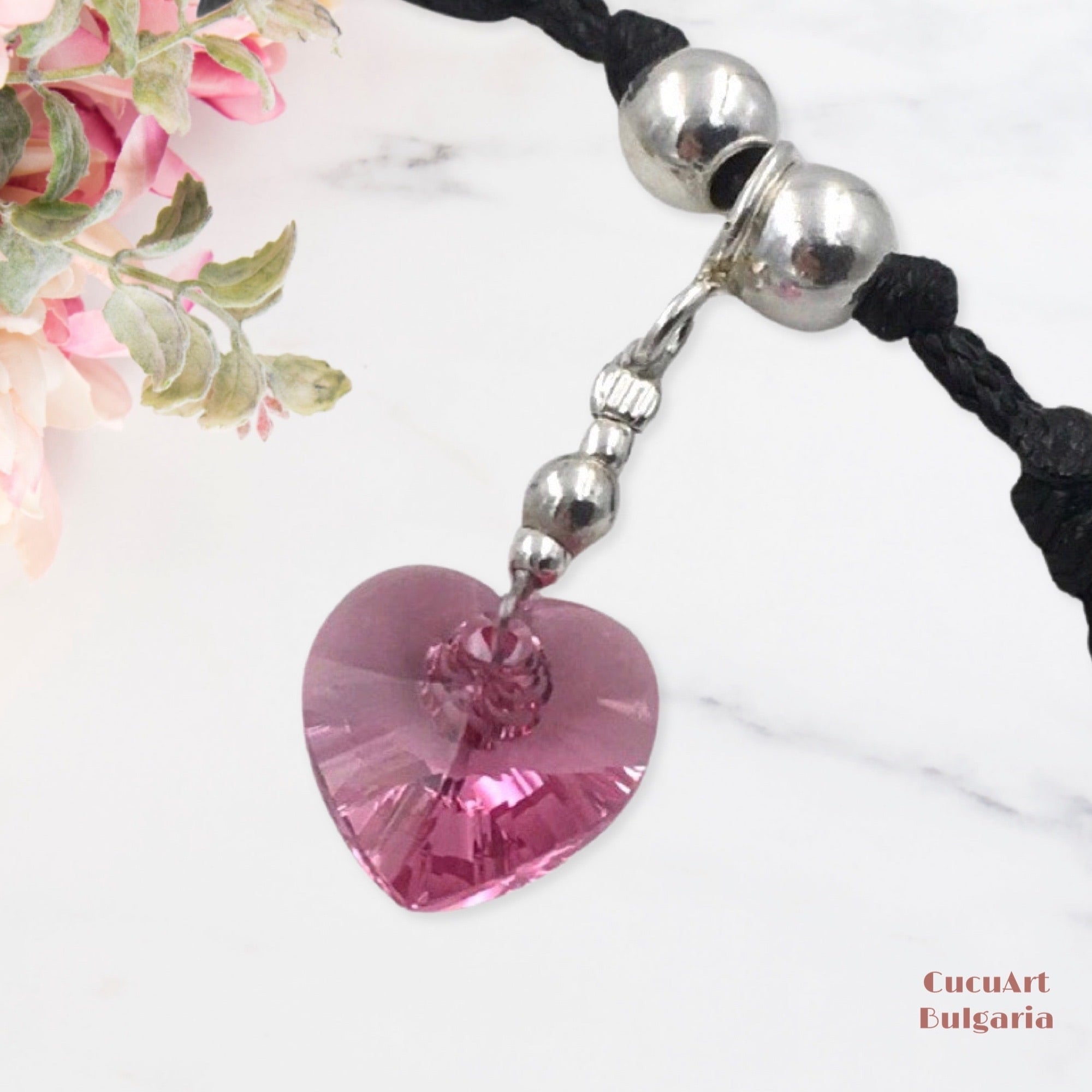 Pulsera “Corazón” de Plata de Ley y Cristal Tallado. Hecho a mano por CucuArt - CucuArt