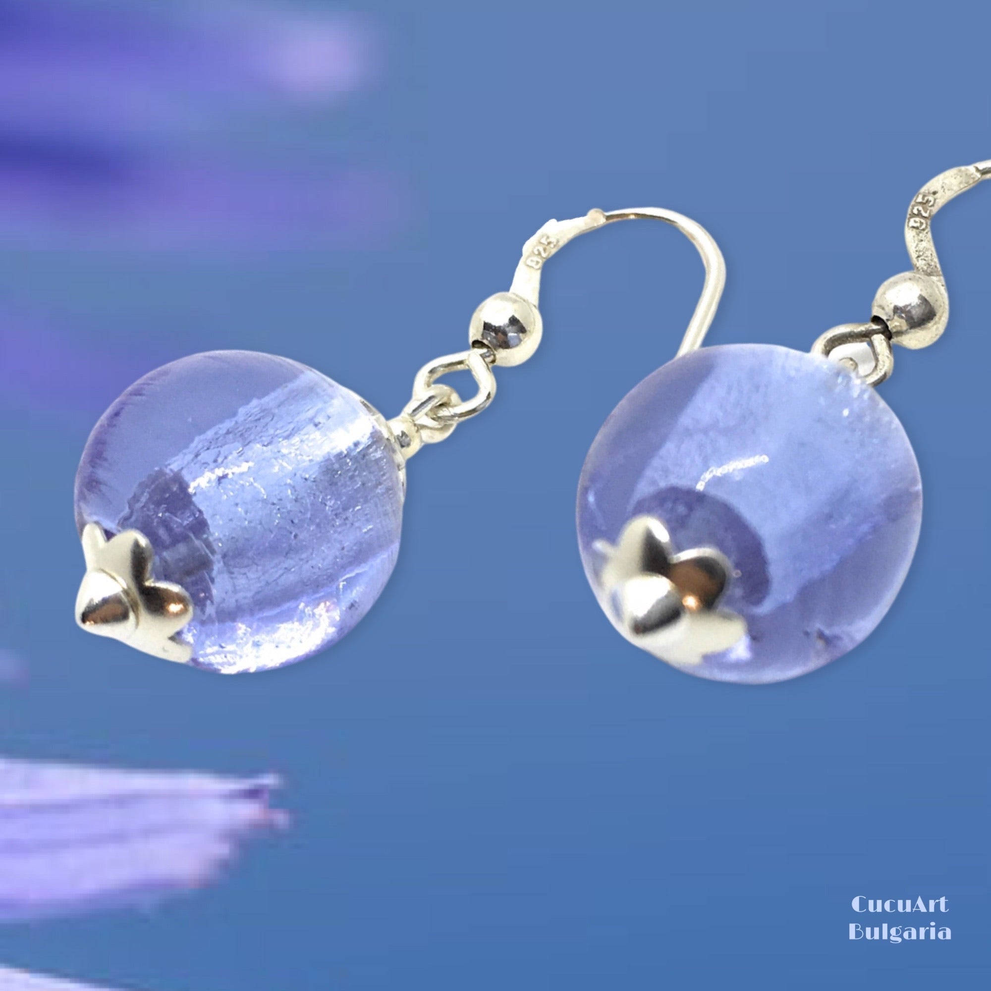 Pendientes de Cristal Artesanal y Plata de Ley. Varios colores. Hecho a mano por CucuArt - CucuArt