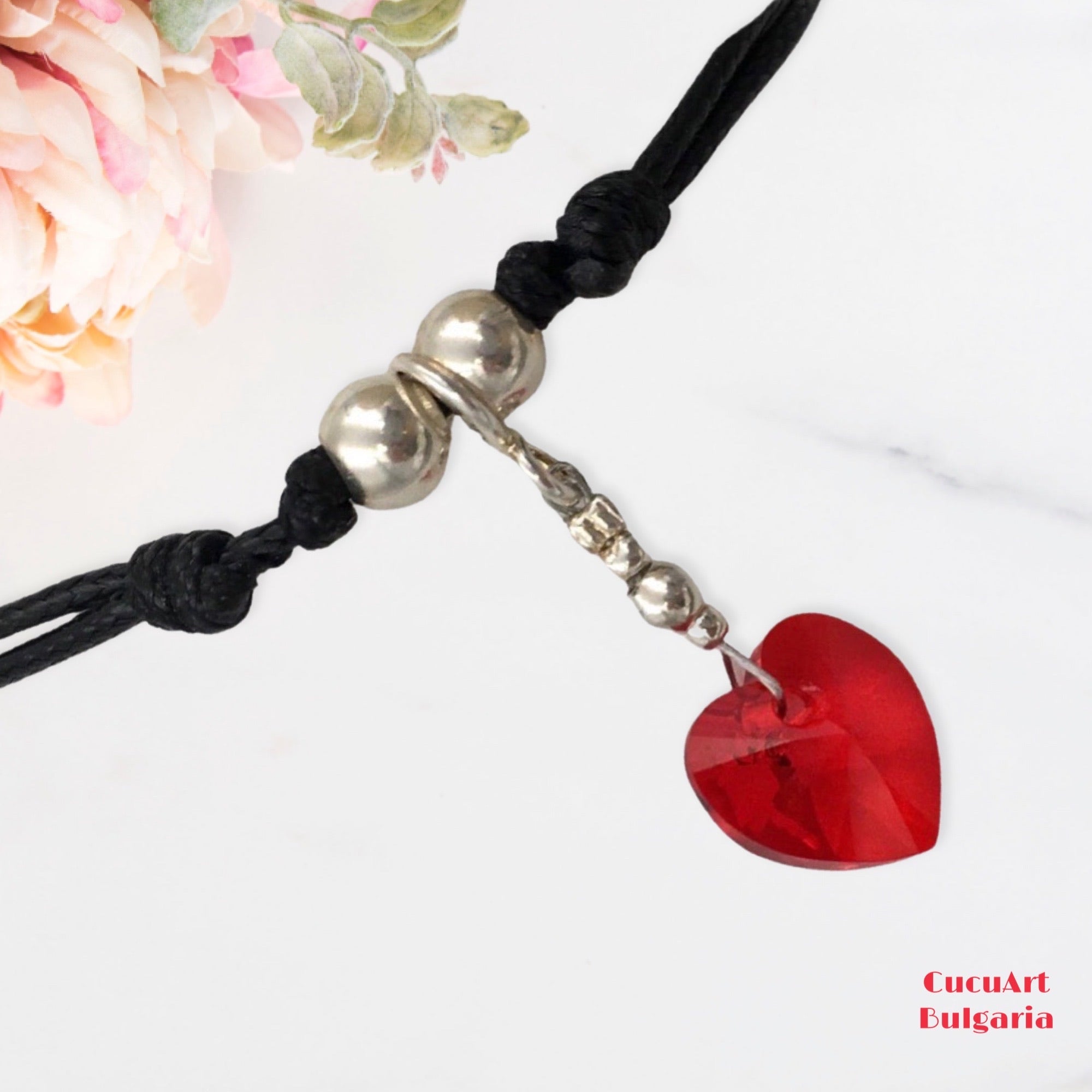 Pulsera “Corazón” de Plata de Ley y Cristal Tallado. Hecho a mano por CucuArt - CucuArt