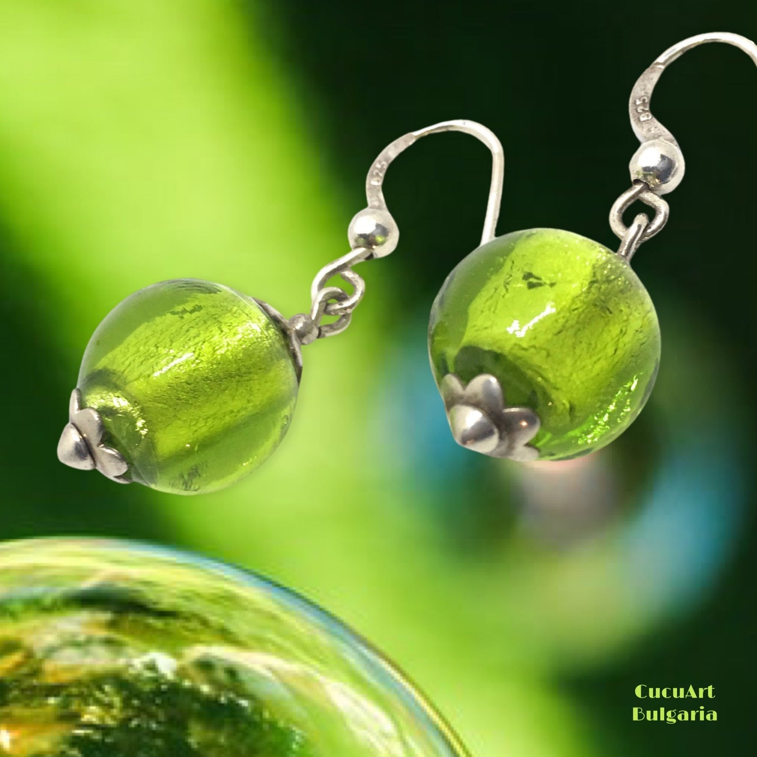 Pendientes de Cristal Artesanal y Plata de Ley. Varios colores. Hecho a mano por CucuArt - CucuArt