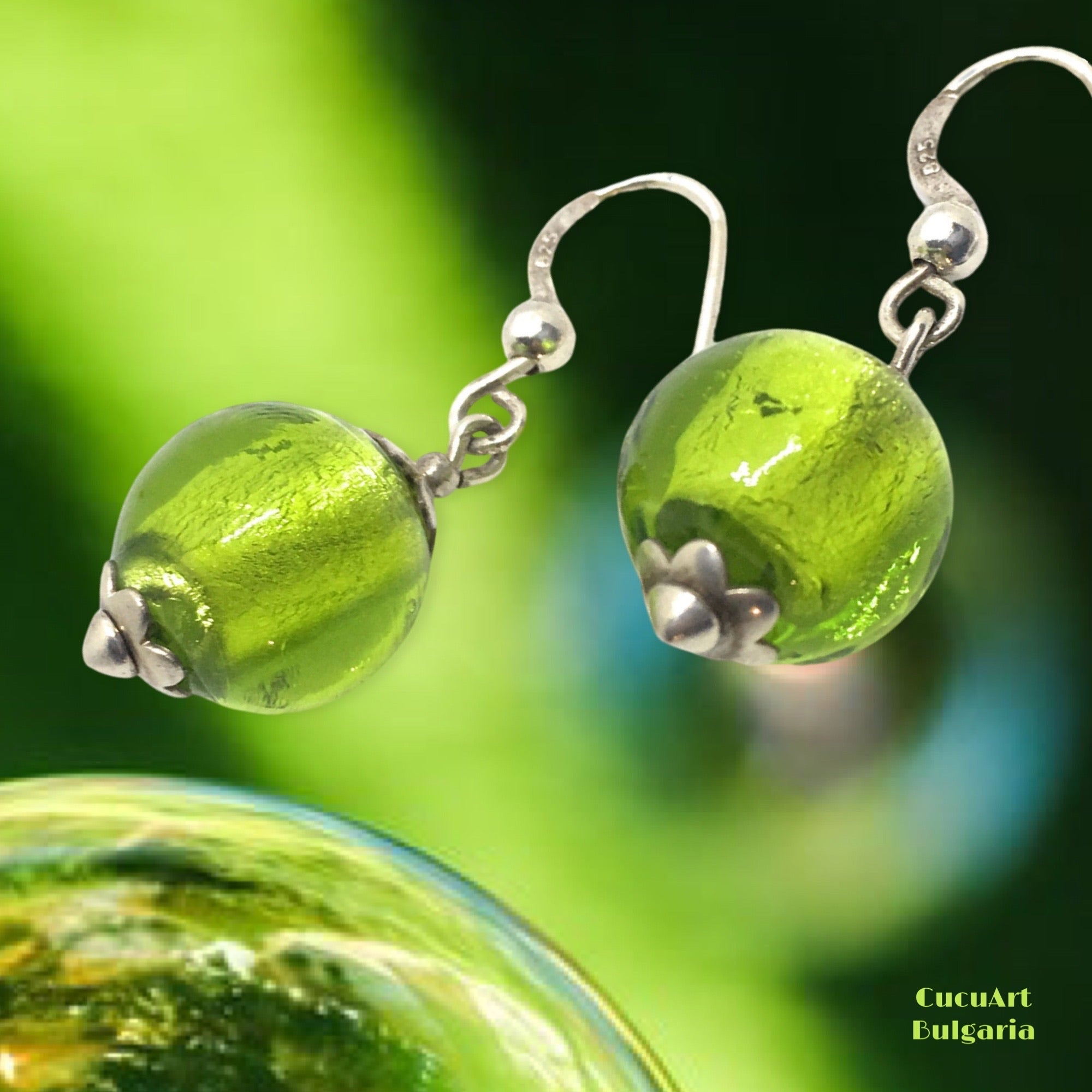 Pendientes de Cristal Artesanal y Plata de Ley. Varios colores. Hecho a mano por CucuArt - CucuArt