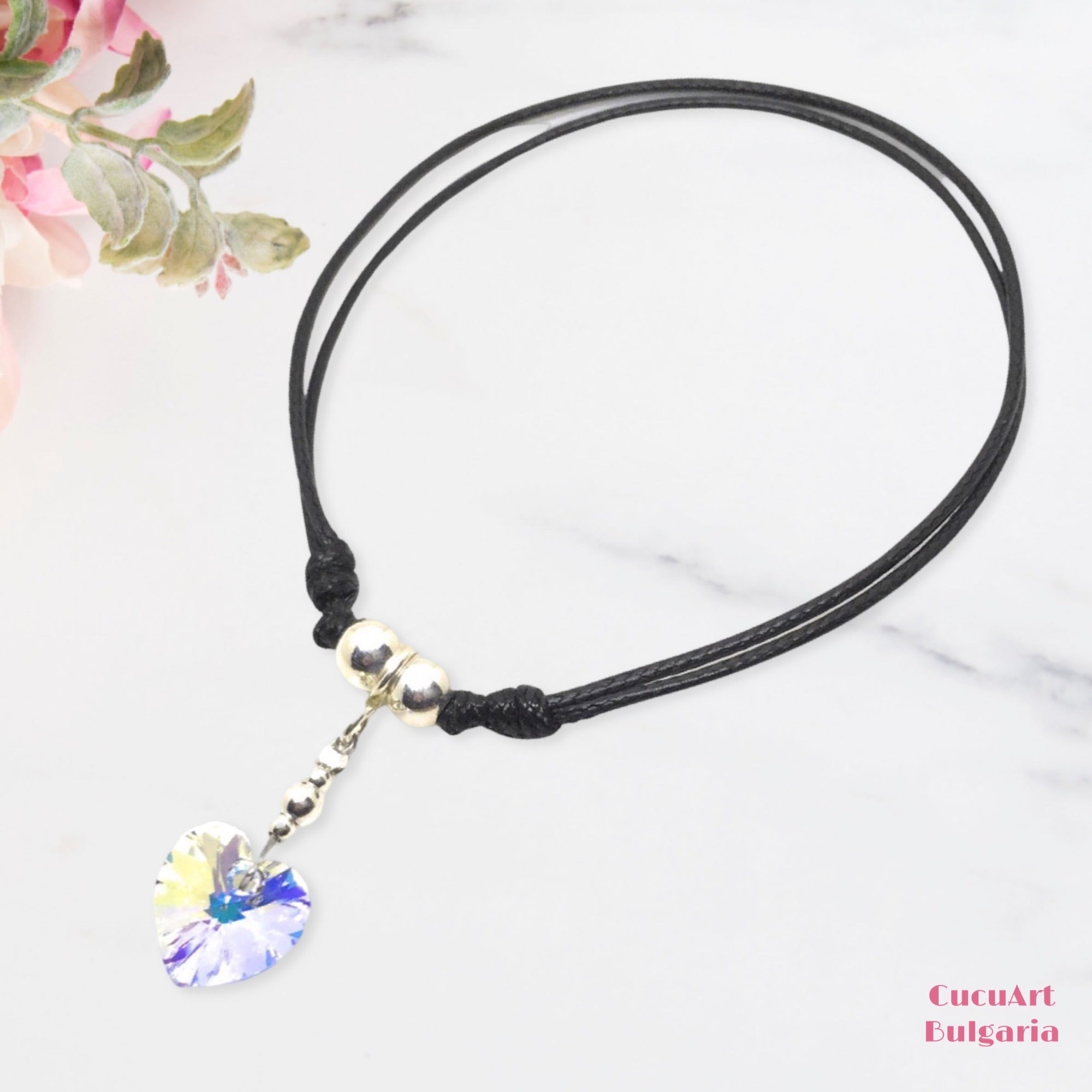 Pulsera “Corazón” de Plata de Ley y Cristal Tallado. Hecho a mano por CucuArt - CucuArt