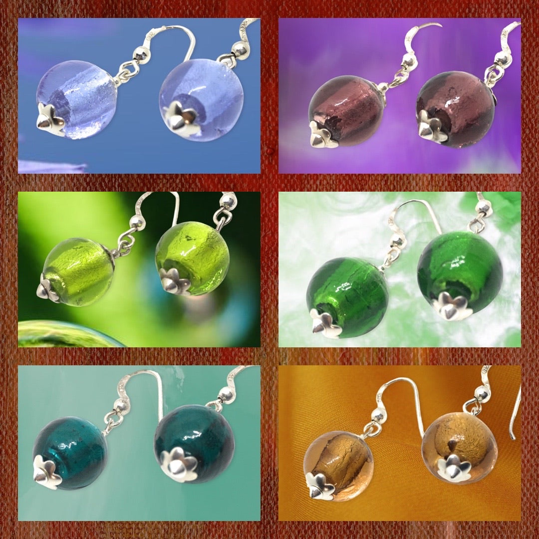 Pendientes de Cristal Artesanal y Plata de Ley. Varios colores. Hecho a mano por CucuArt - CucuArt