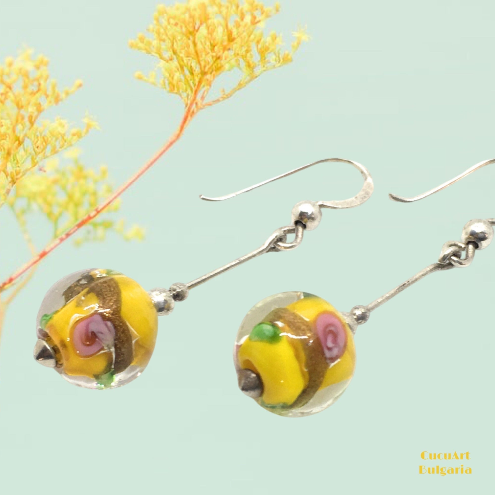 Pendientes de Cristal Artesanal y Plata de Ley. Varios colores. Hecho a mano por CucuArt - CucuArt