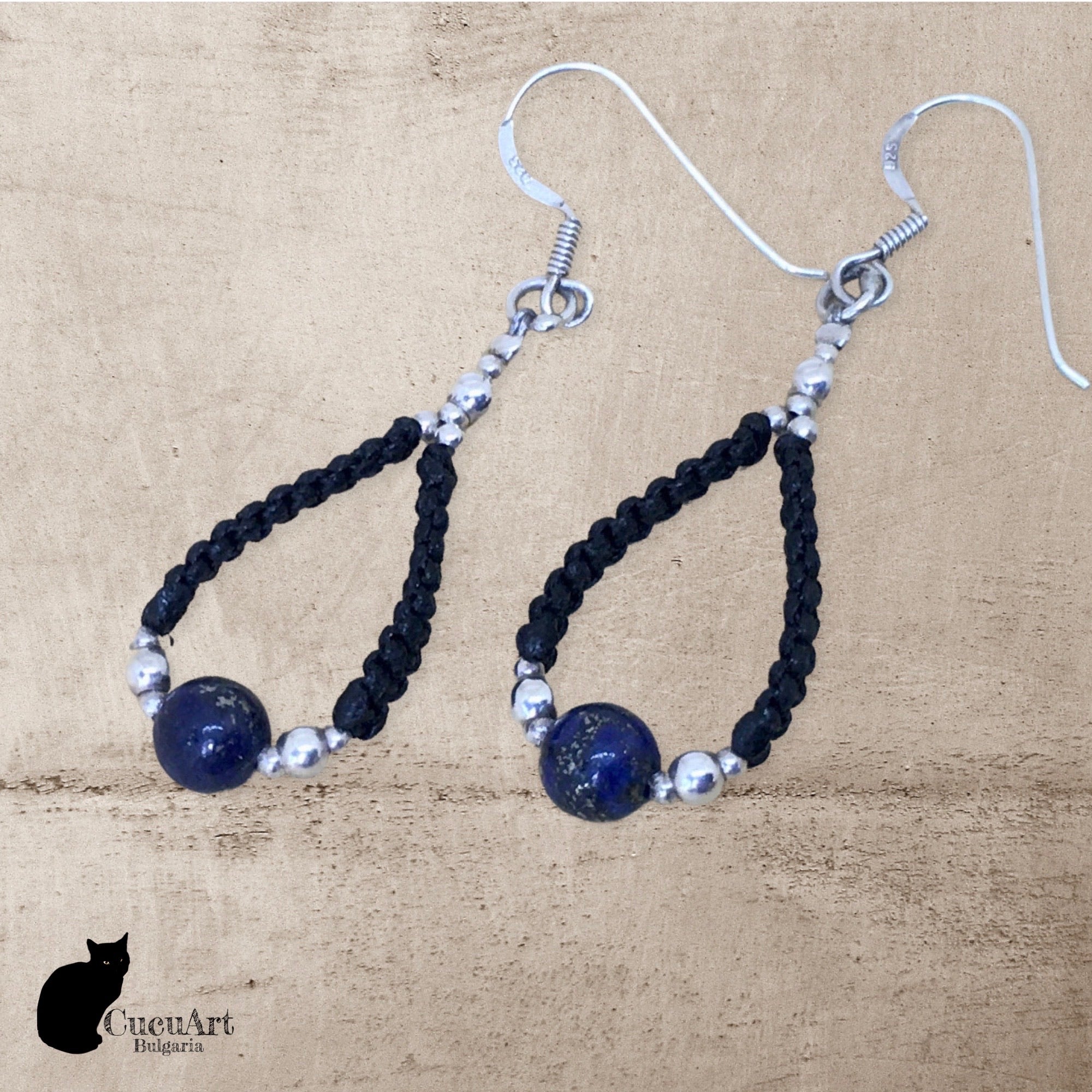 Pendientes de Macramé con Lapislázuli y Plata de Ley. Hecho a mano por CucuArt - CucuArt