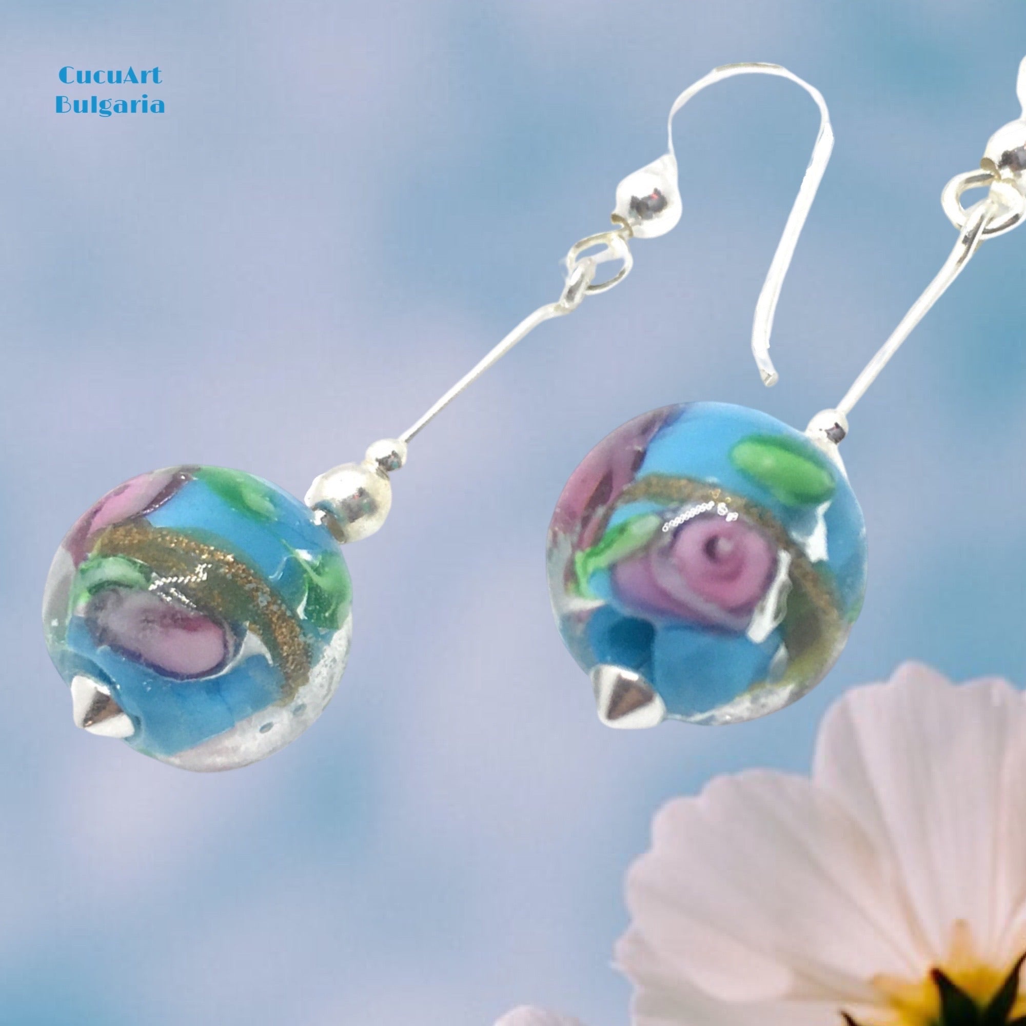 Pendientes de Cristal Artesanal y Plata de Ley. Varios colores. Hecho a mano por CucuArt - CucuArt