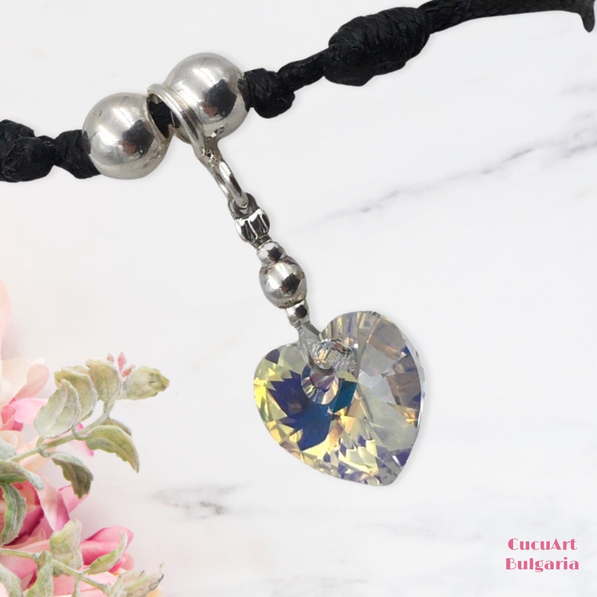 Pulsera “Corazón” de Plata de Ley y Cristal Tallado. Hecho a mano por CucuArt - CucuArt