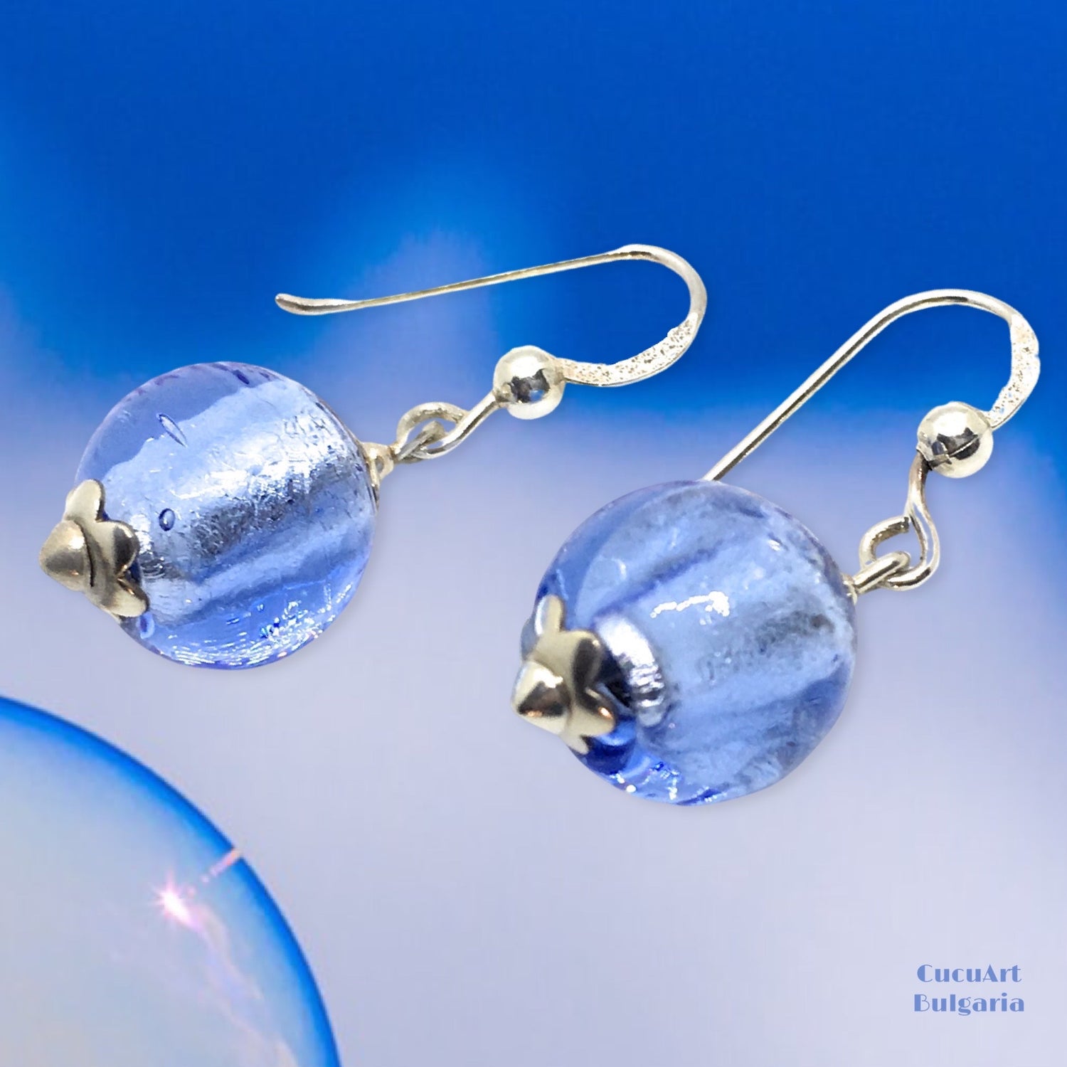 Pendientes de Cristal Artesanal y Plata de Ley. Varios colores. Hecho a mano por CucuArt - CucuArt