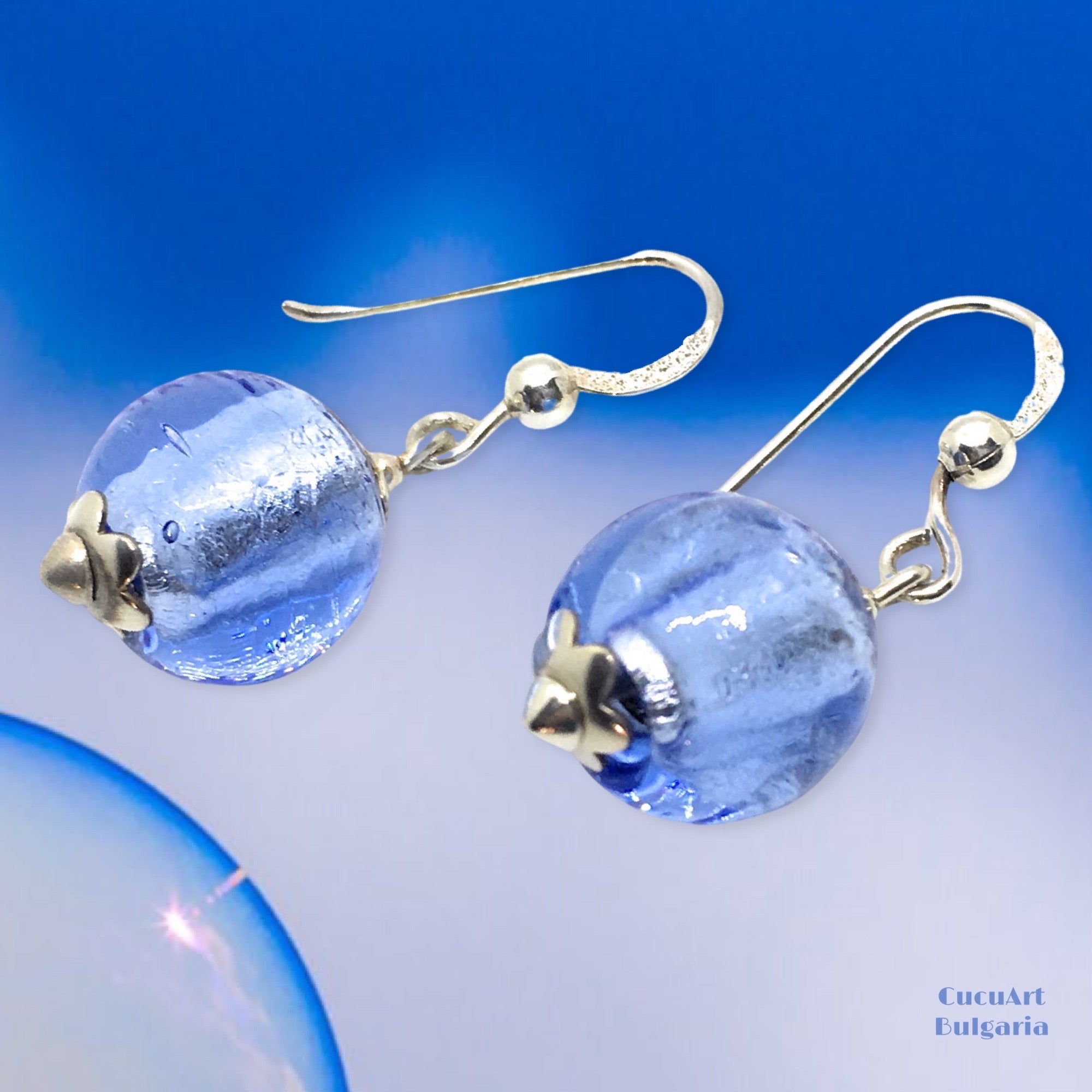 Pendientes de Cristal Artesanal y Plata de Ley. Varios colores. Hecho a mano por CucuArt - CucuArt