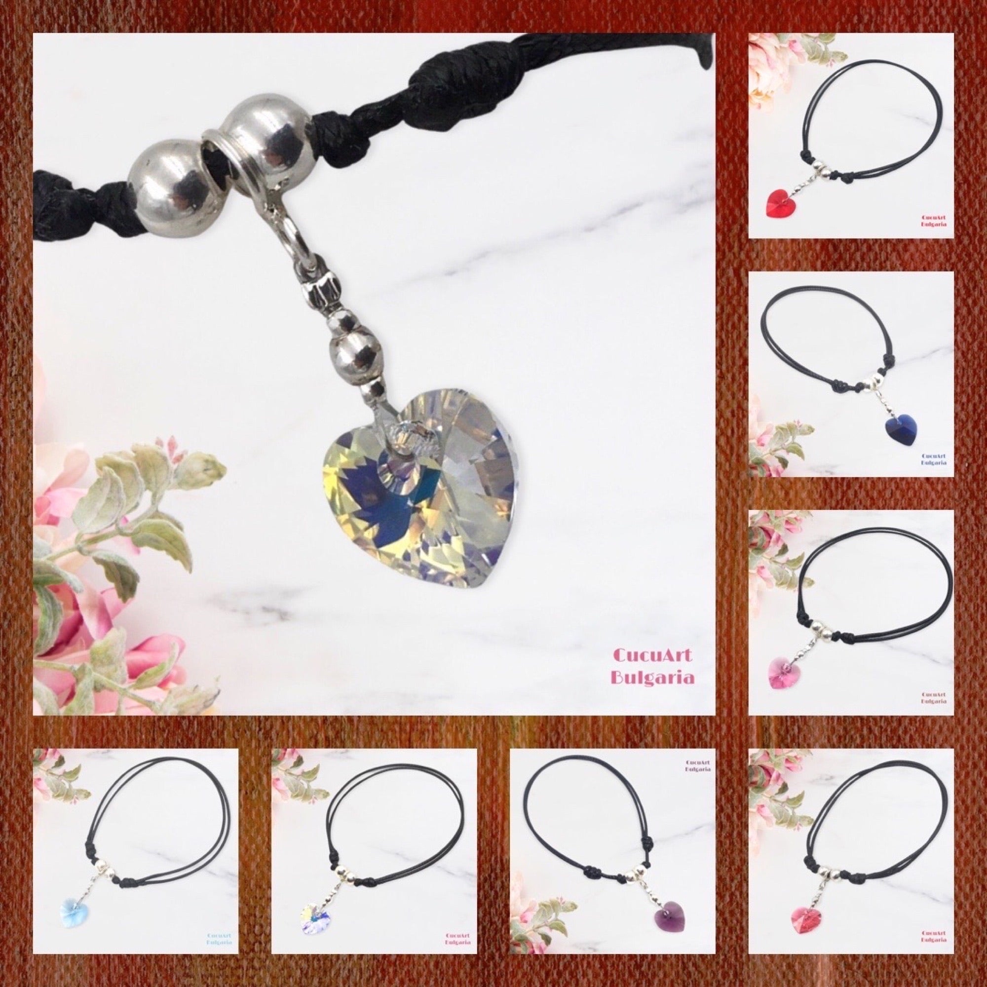 Pulsera “Corazón” de Plata de Ley y Cristal Tallado. Hecho a mano por CucuArt - CucuArt