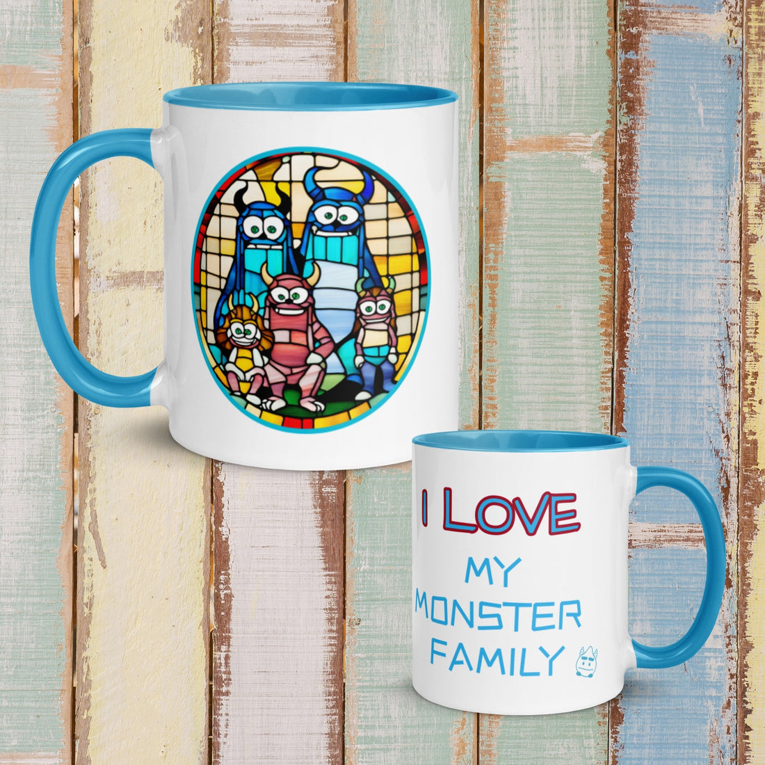 Taza infantil “I love my monster family”. Diseño exclusivo de CucuArt